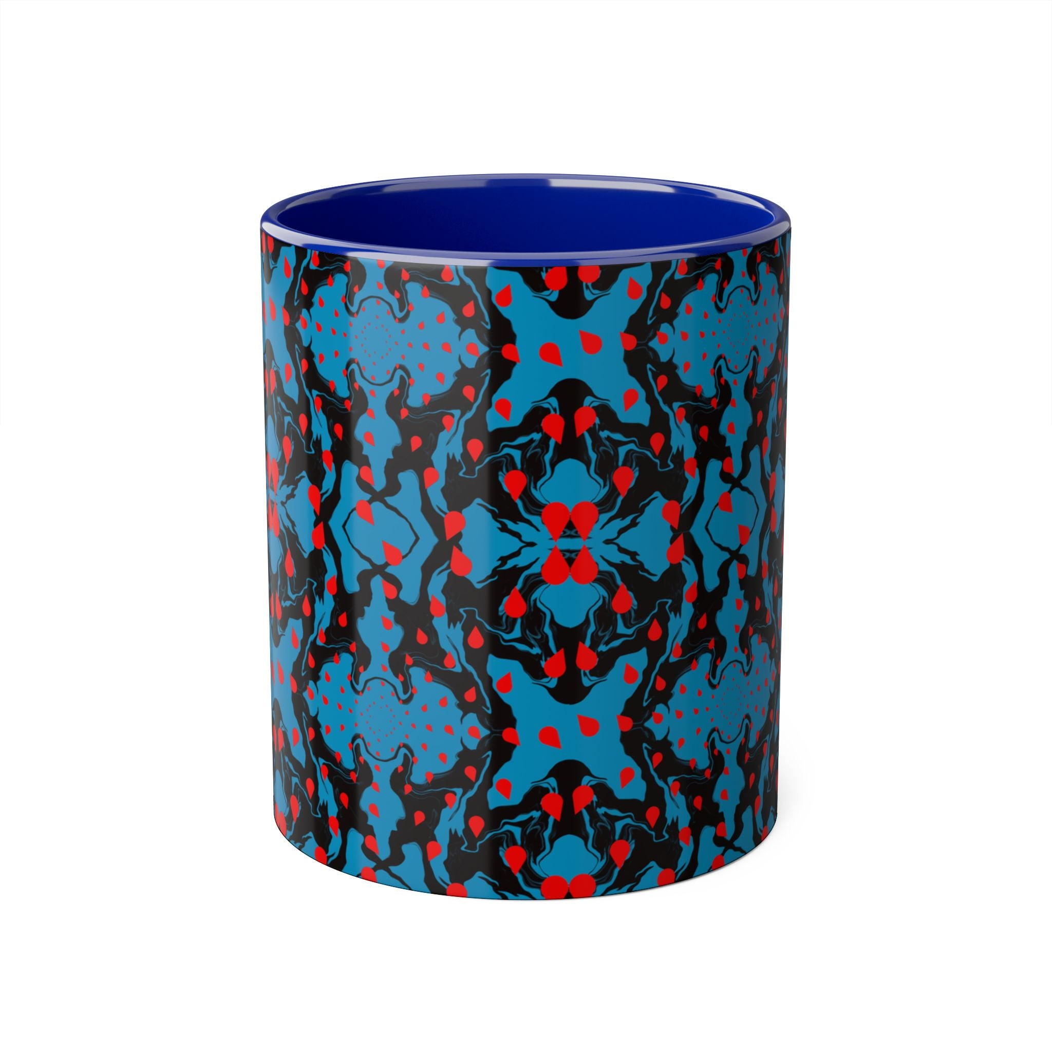 Blue & Red Abstract Pattern Accent Mug — 11oz Artistic Coffee Cup