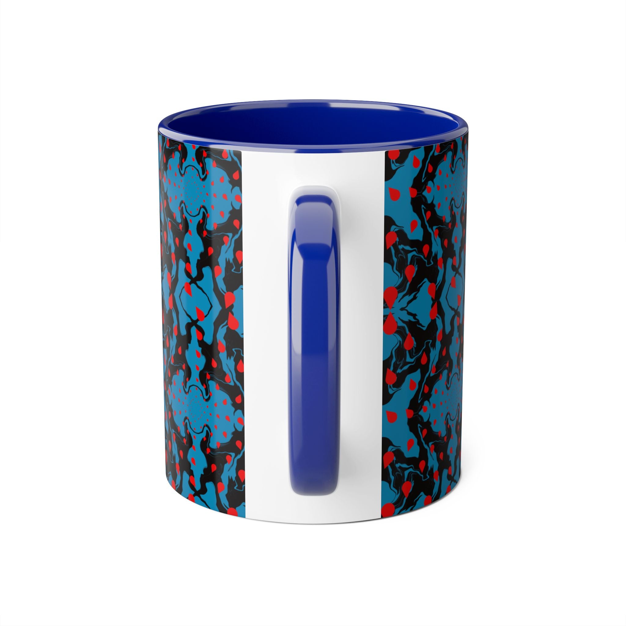 Blue & Red Abstract Pattern Accent Mug — 11oz Artistic Coffee Cup