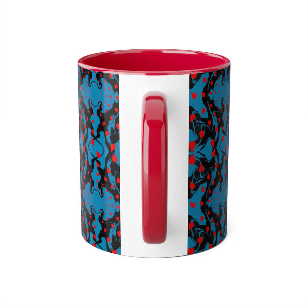 Blue & Red Abstract Pattern Accent Mug — 11oz Artistic Coffee Cup