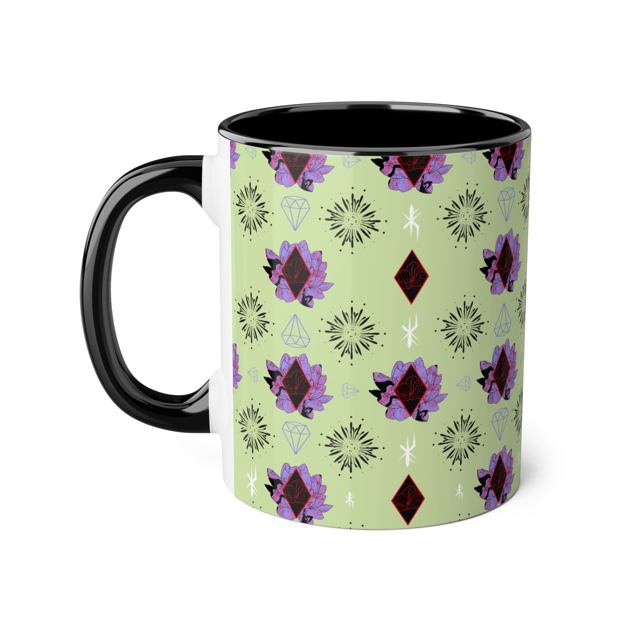 Geometric Floral Accent Mug — 11oz Decorative Coffee Cup