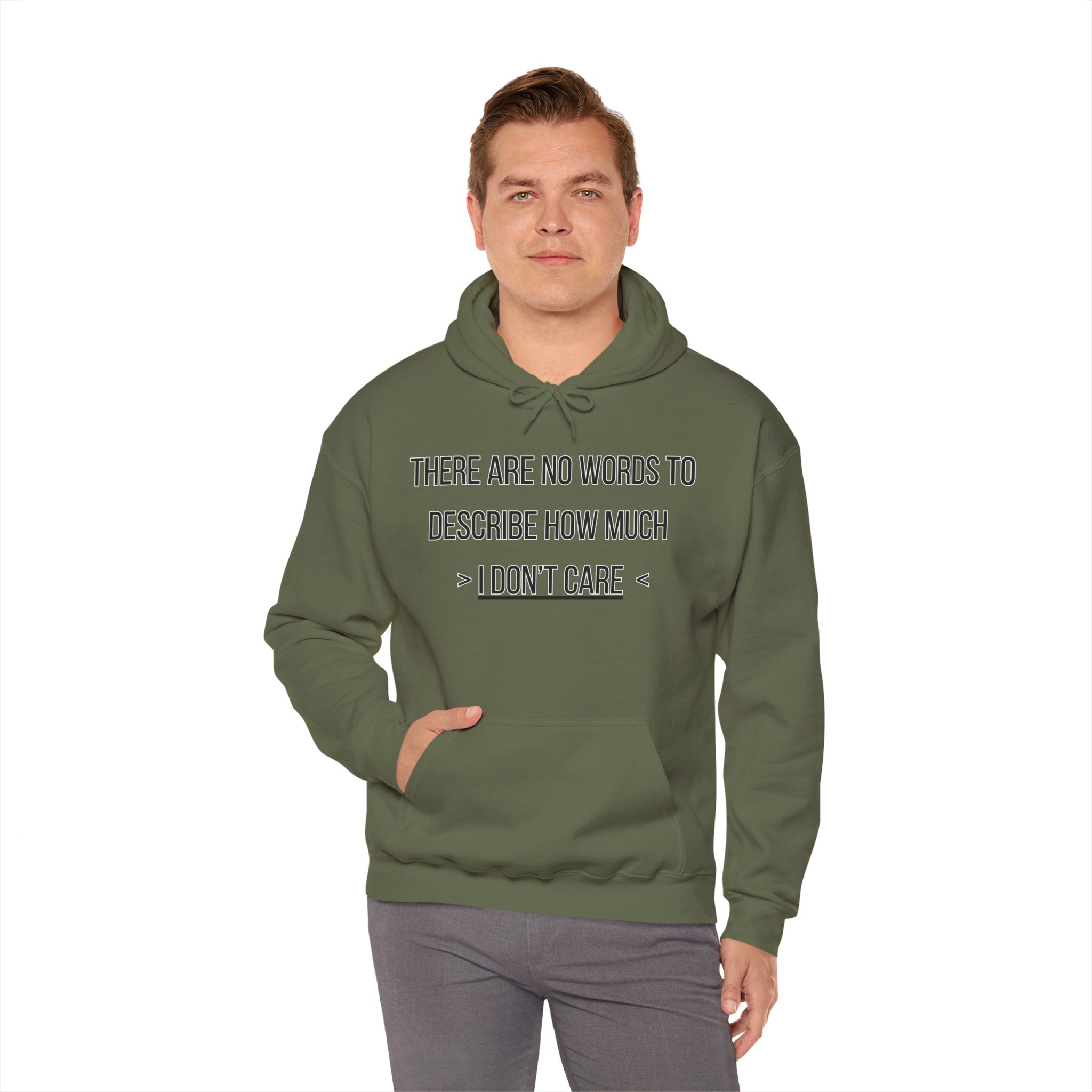I Don't Care Hoodie | Unisex Heavy Blend Sweatshirt, Casual Wear, Gift for Friends, Cozy Fashion, Everyday Apparel