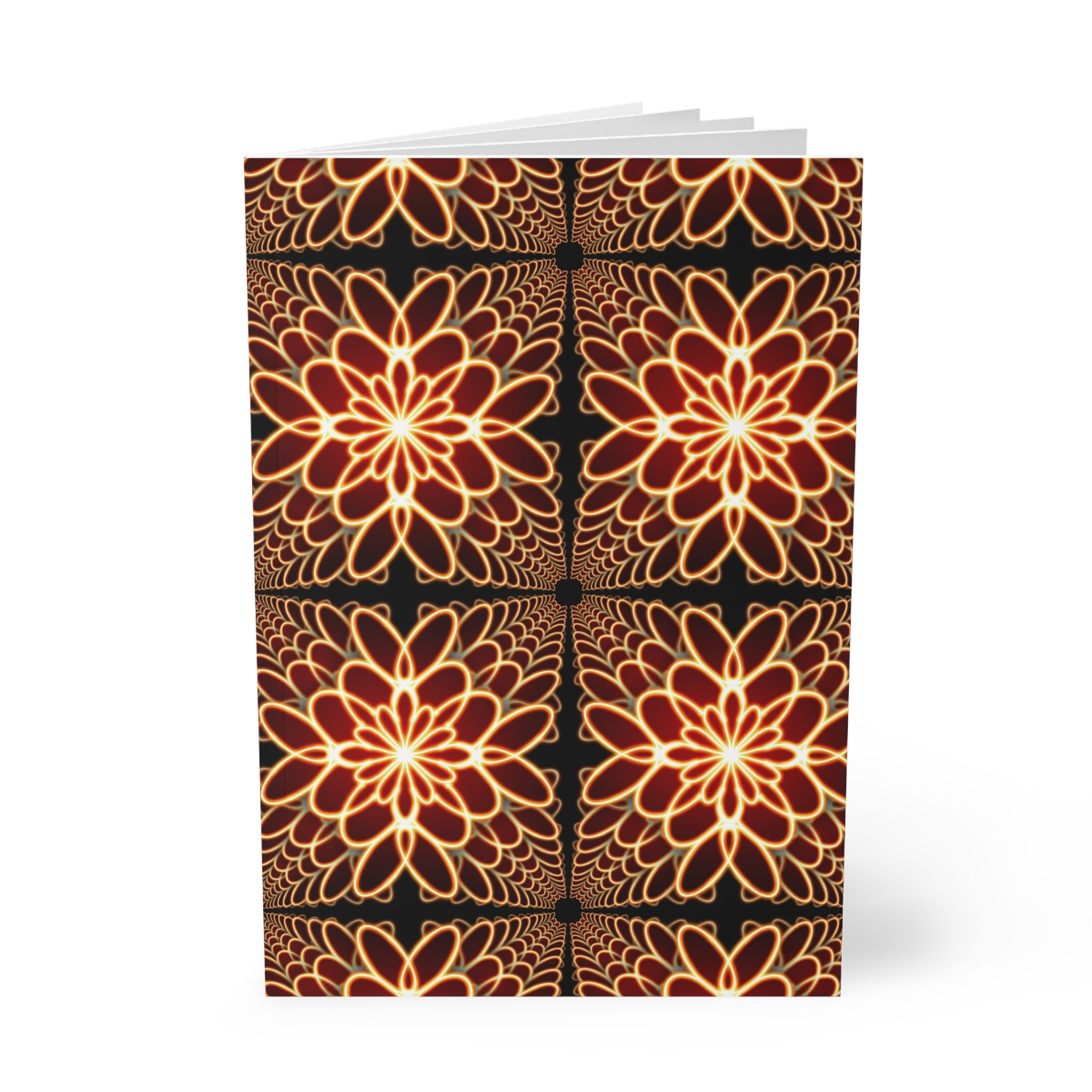 Floral Notebook — Warm Gold & Burgundy Patterned Softcover Journal