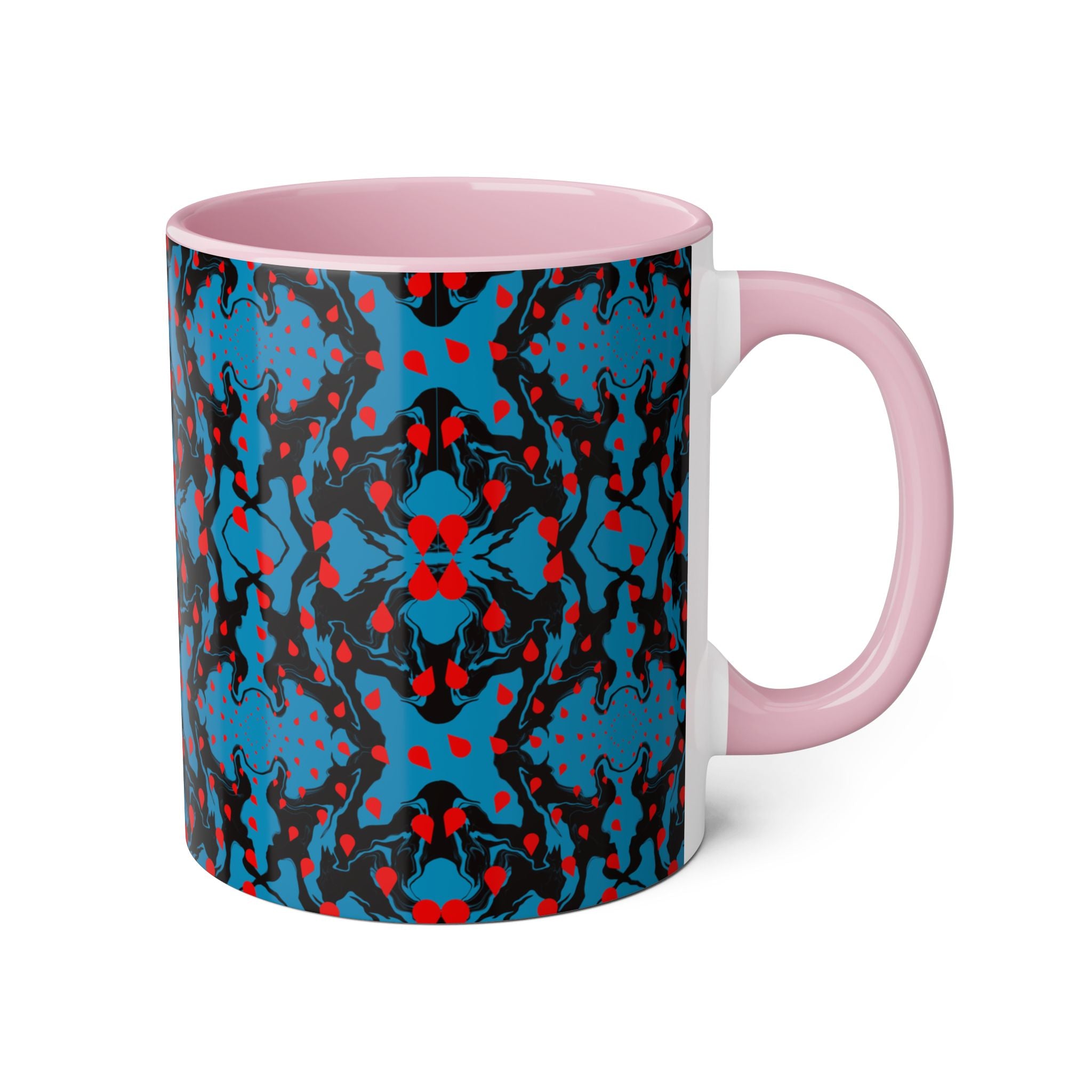 Blue & Red Abstract Pattern Accent Mug — 11oz Artistic Coffee Cup