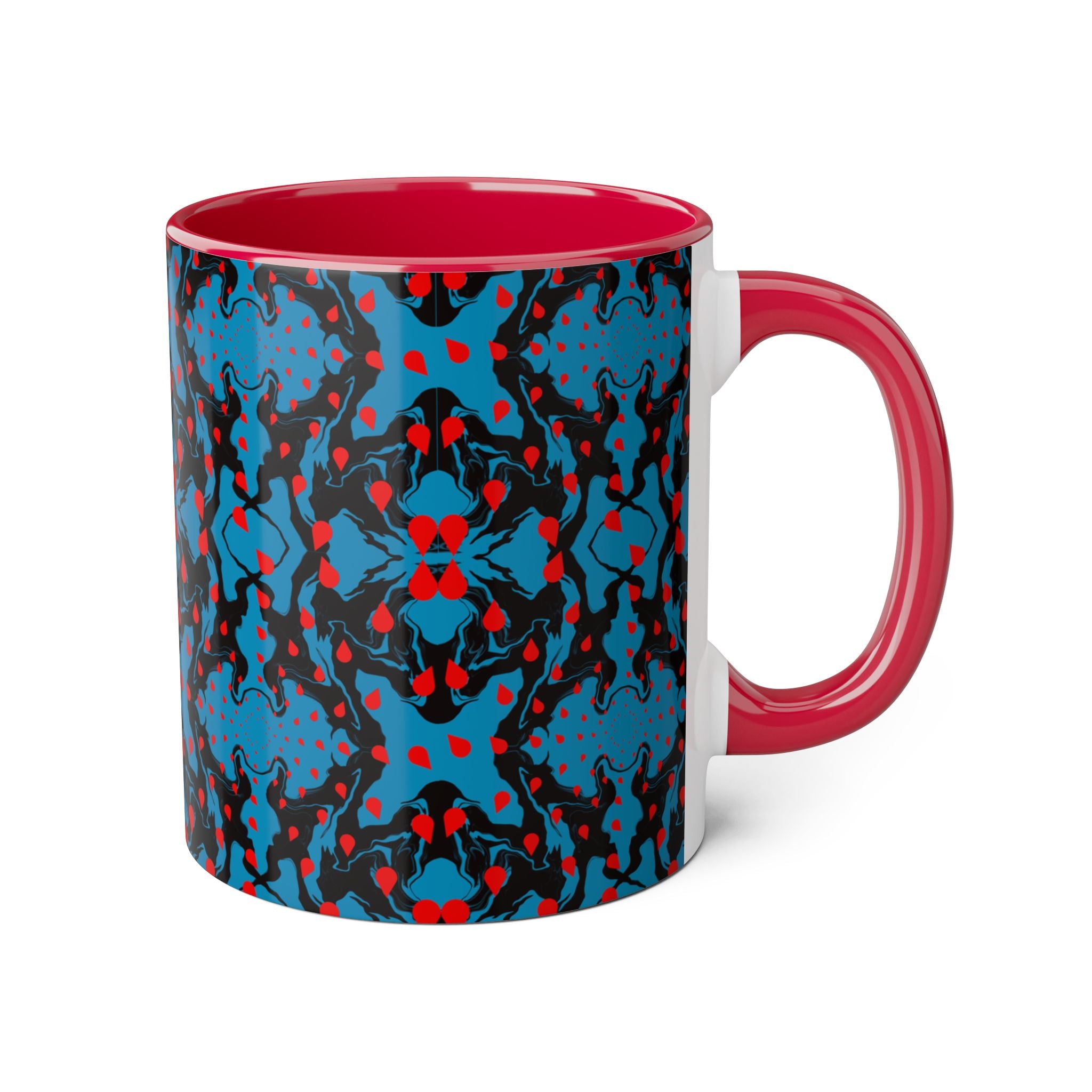 Blue & Red Abstract Pattern Accent Mug — 11oz Artistic Coffee Cup