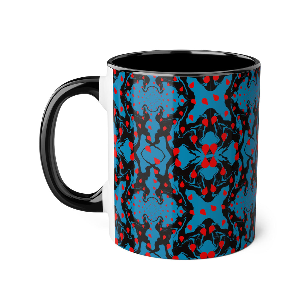 Blue & Red Abstract Pattern Accent Mug — 11oz Artistic Coffee Cup
