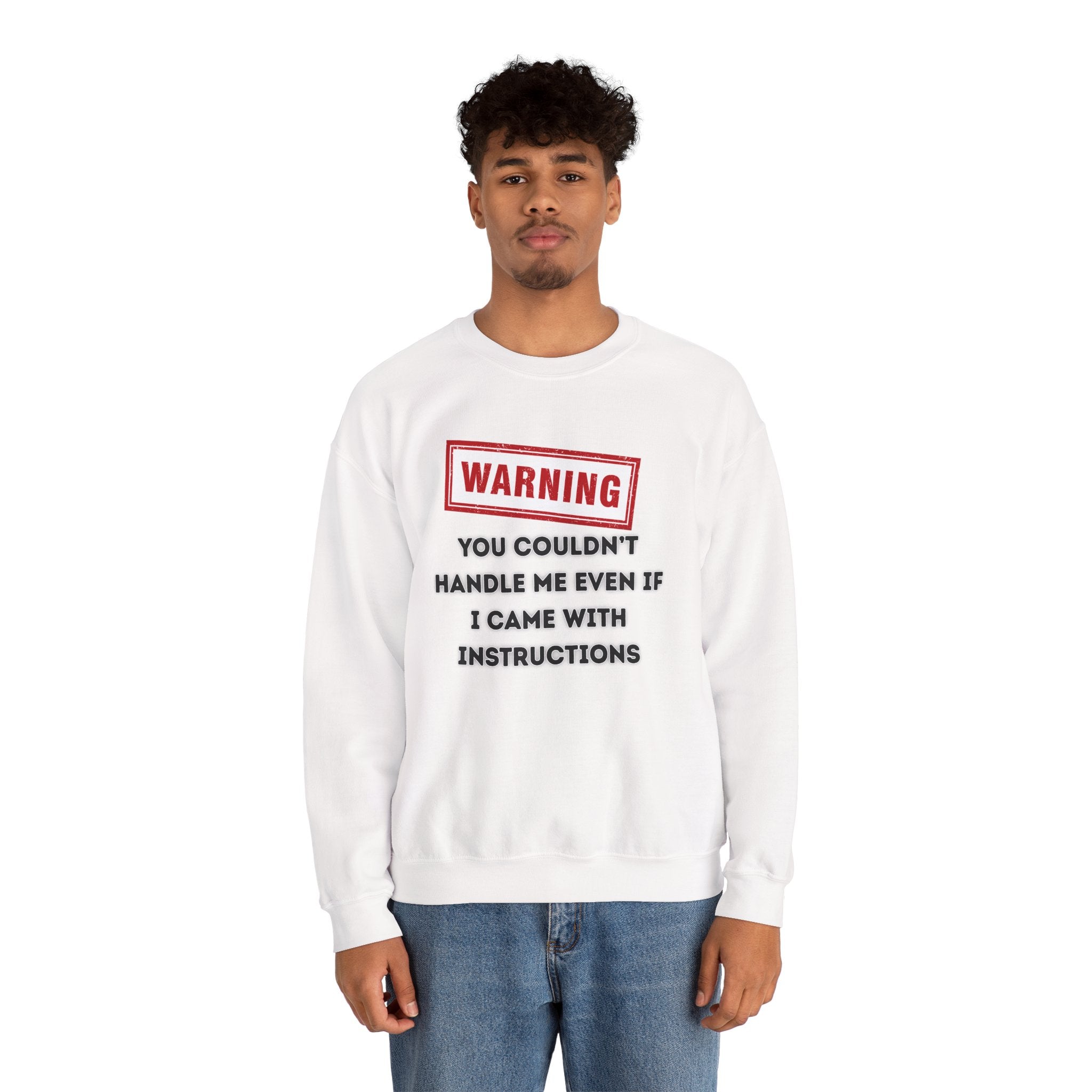 Warning Graphic Sweatshirt, Funny Crewneck for Laughter, Unisex Gift, Casual Style, Perfect for Everyday Wear