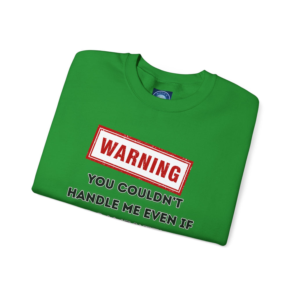 Warning Graphic Sweatshirt, Funny Crewneck for Laughter, Unisex Gift, Casual Style, Perfect for Everyday Wear