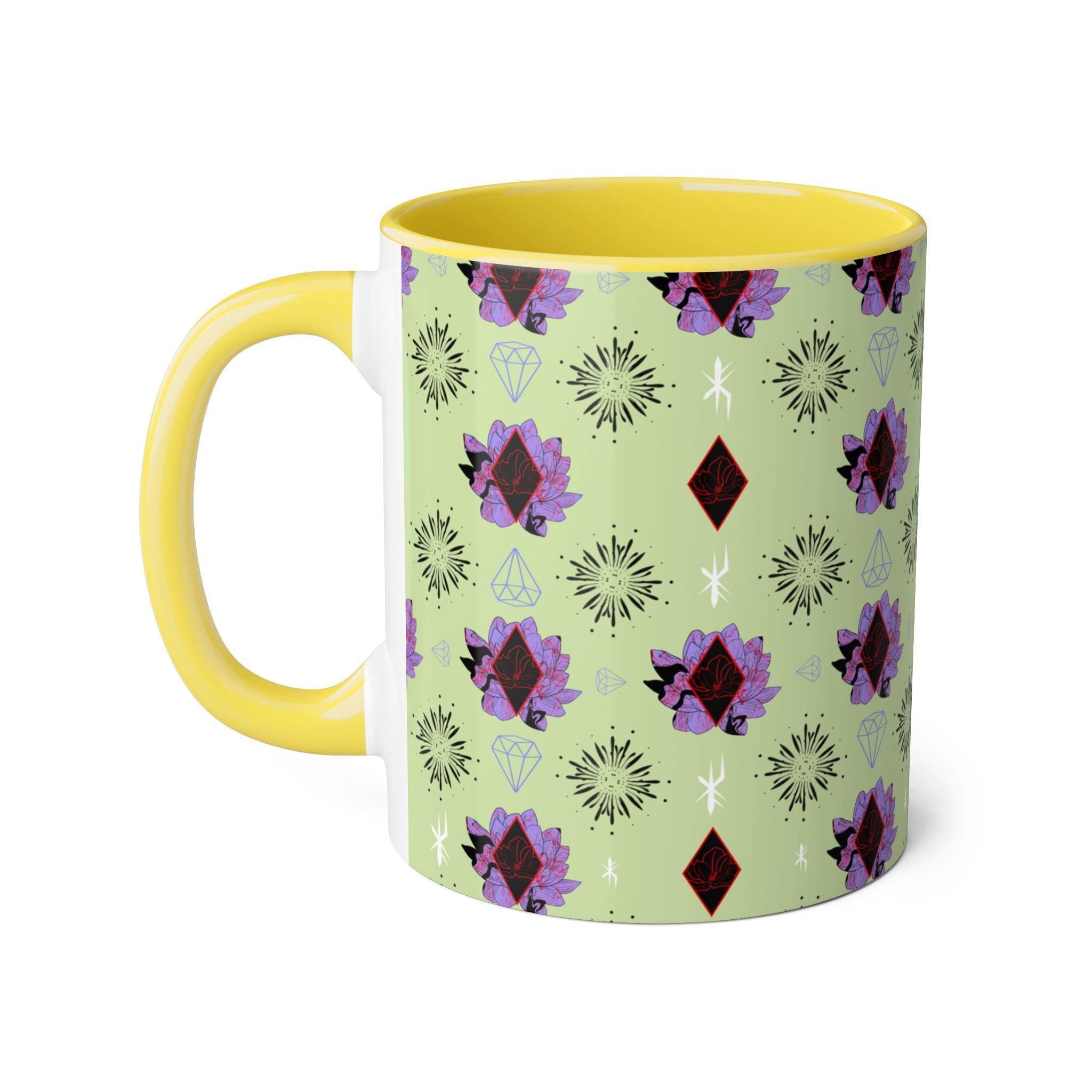 Geometric Floral Accent Mug — 11oz Decorative Coffee Cup