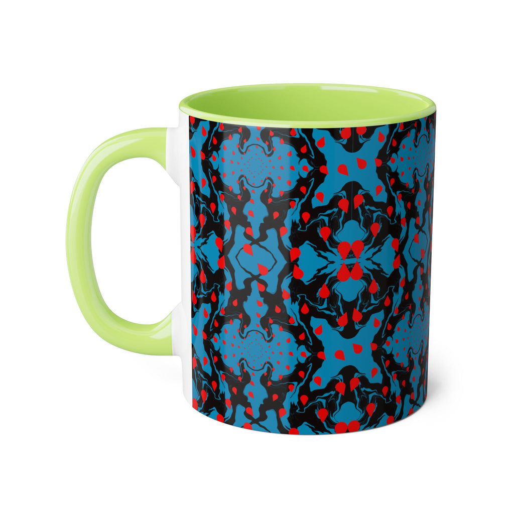 Blue & Red Abstract Pattern Accent Mug — 11oz Artistic Coffee Cup