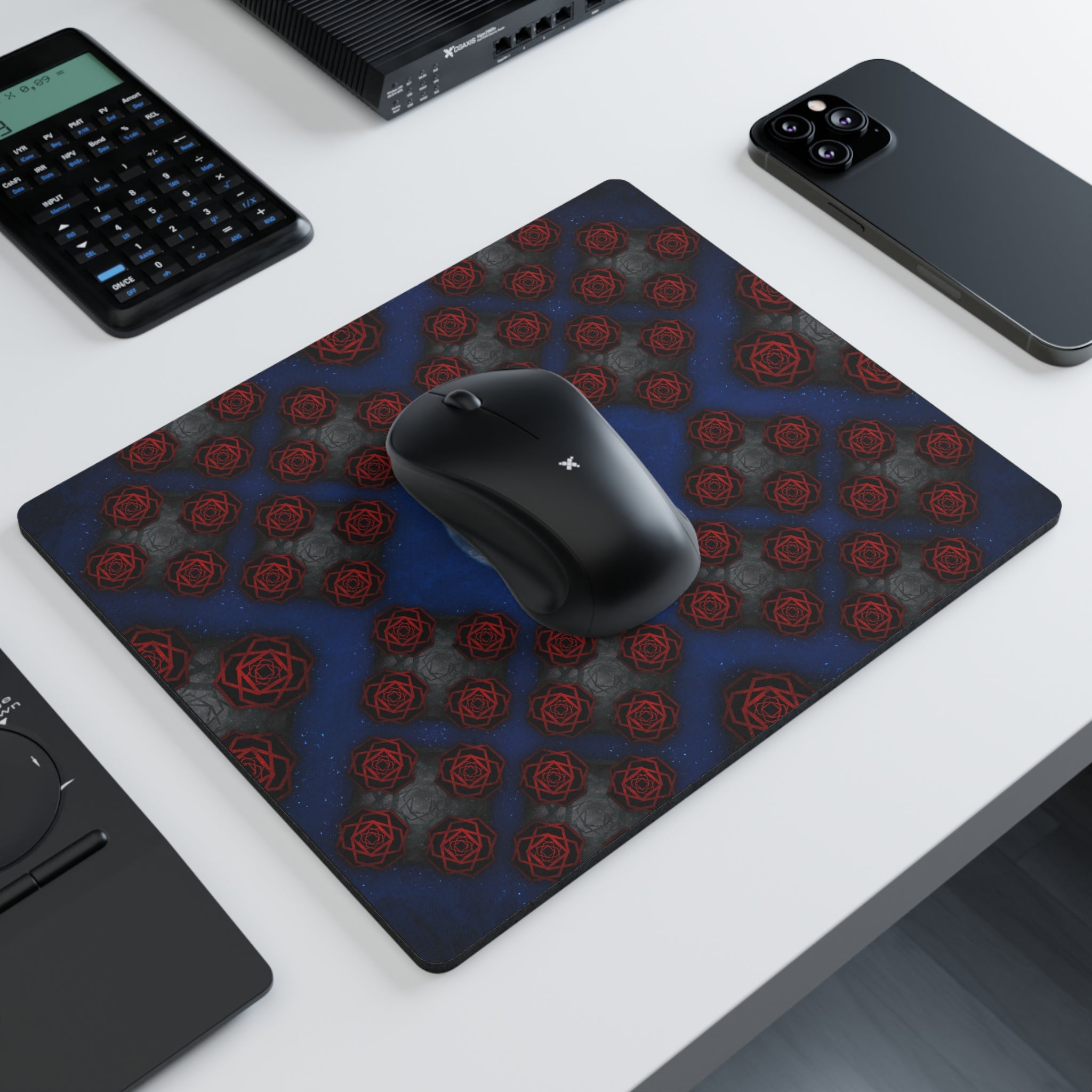 Full Moon & Red Rose Pattern Mouse Pad — Gothic Desk Mat