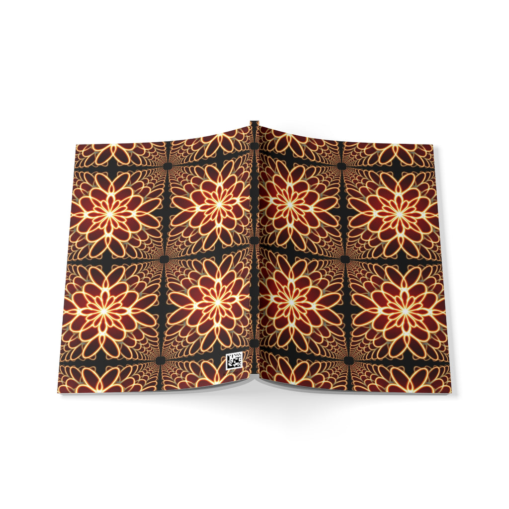 Floral Notebook — Warm Gold & Burgundy Patterned Softcover Journal