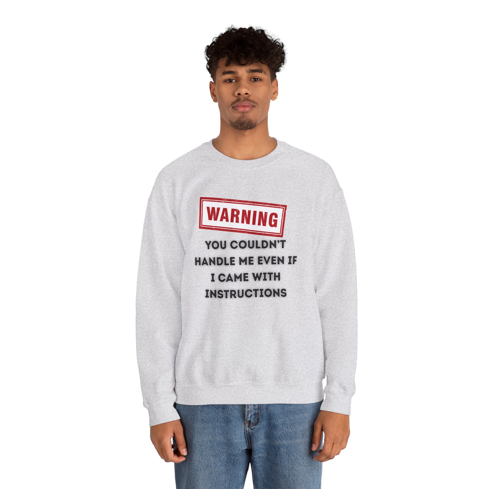 Warning Graphic Sweatshirt, Funny Crewneck for Laughter, Unisex Gift, Casual Style, Perfect for Everyday Wear