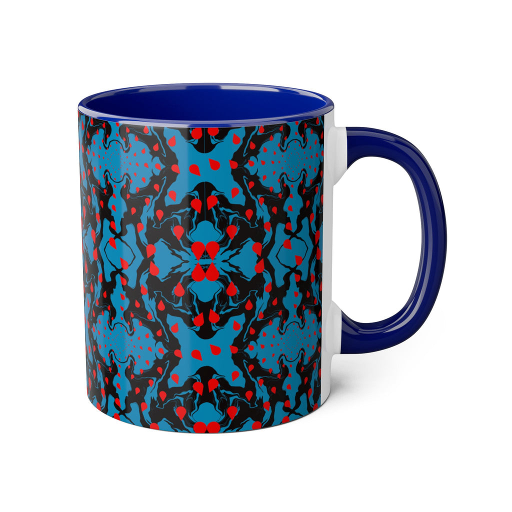 Blue & Red Abstract Pattern Accent Mug — 11oz Artistic Coffee Cup