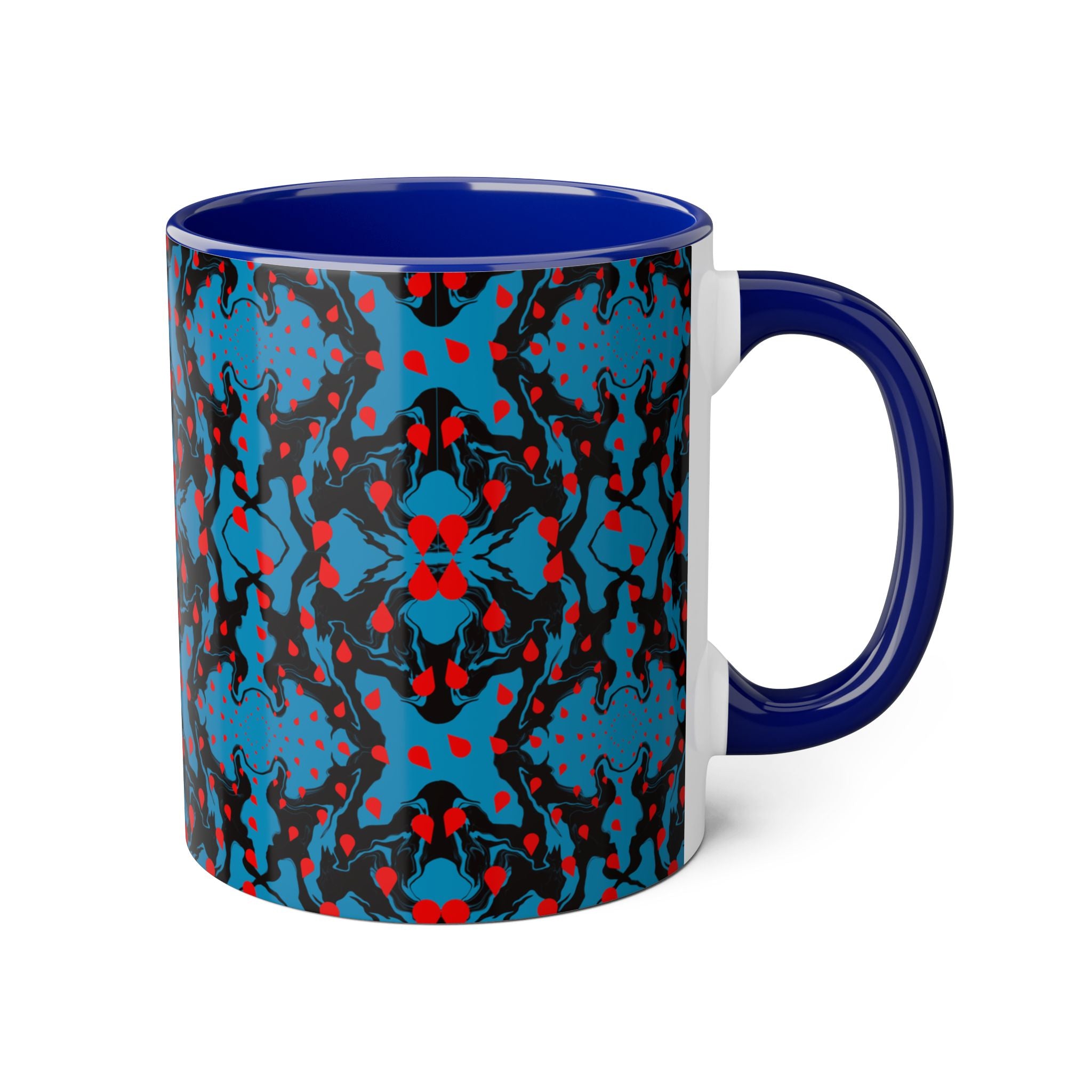 Blue & Red Abstract Pattern Accent Mug — 11oz Artistic Coffee Cup
