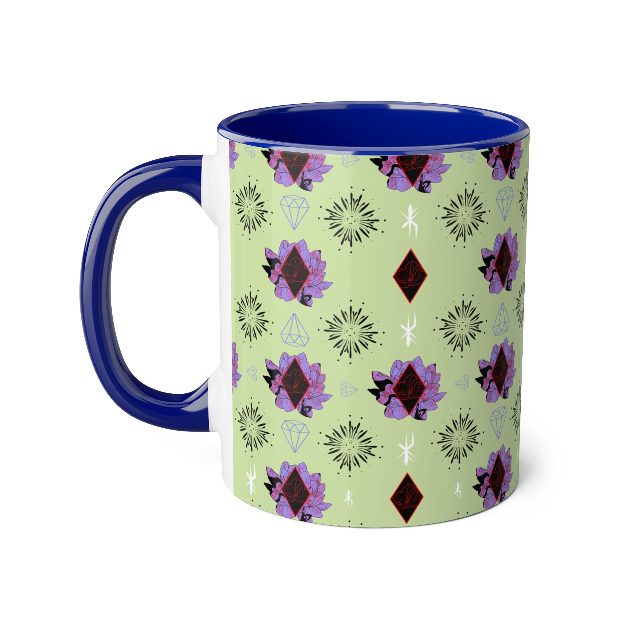 Geometric Floral Accent Mug — 11oz Decorative Coffee Cup