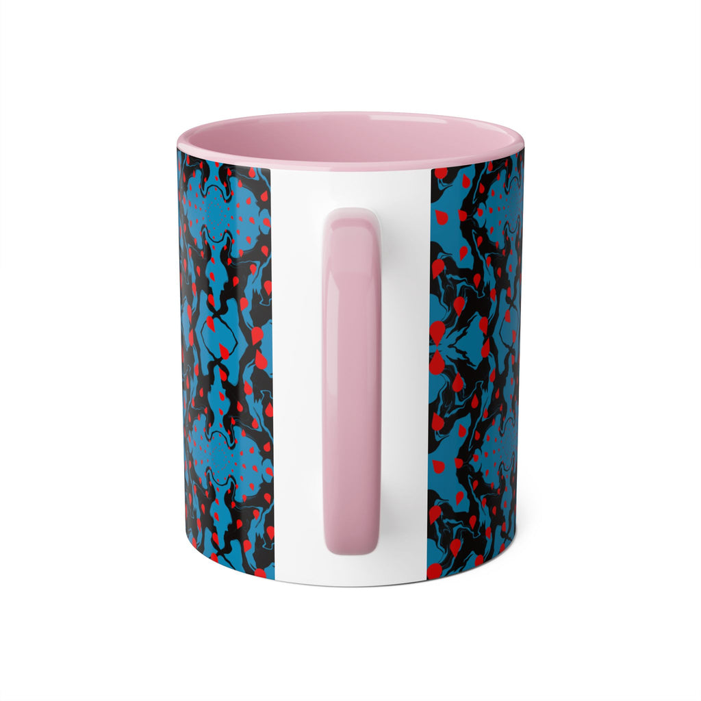 Blue & Red Abstract Pattern Accent Mug — 11oz Artistic Coffee Cup