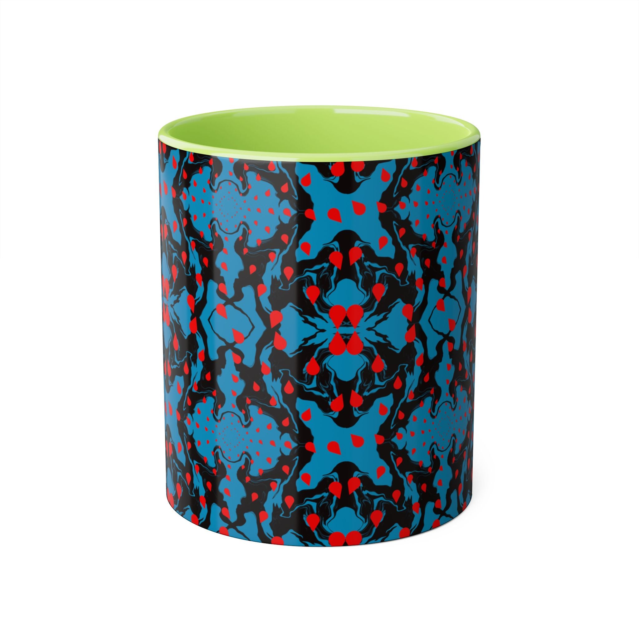 Blue & Red Abstract Pattern Accent Mug — 11oz Artistic Coffee Cup