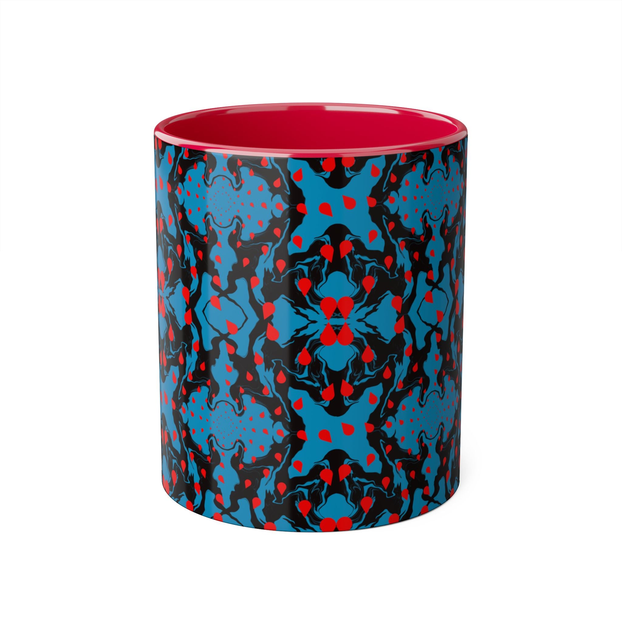 Blue & Red Abstract Pattern Accent Mug — 11oz Artistic Coffee Cup