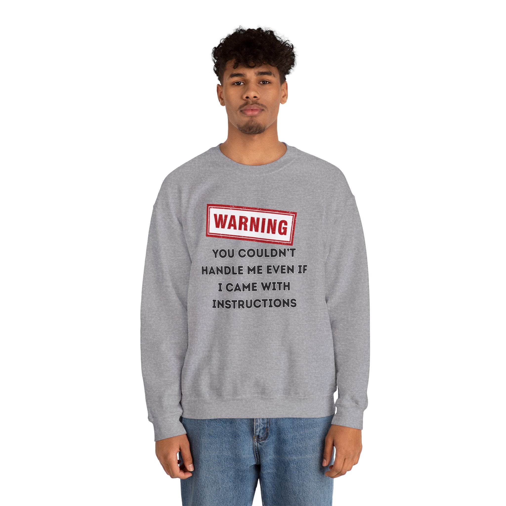 Warning Graphic Sweatshirt, Funny Crewneck for Laughter, Unisex Gift, Casual Style, Perfect for Everyday Wear