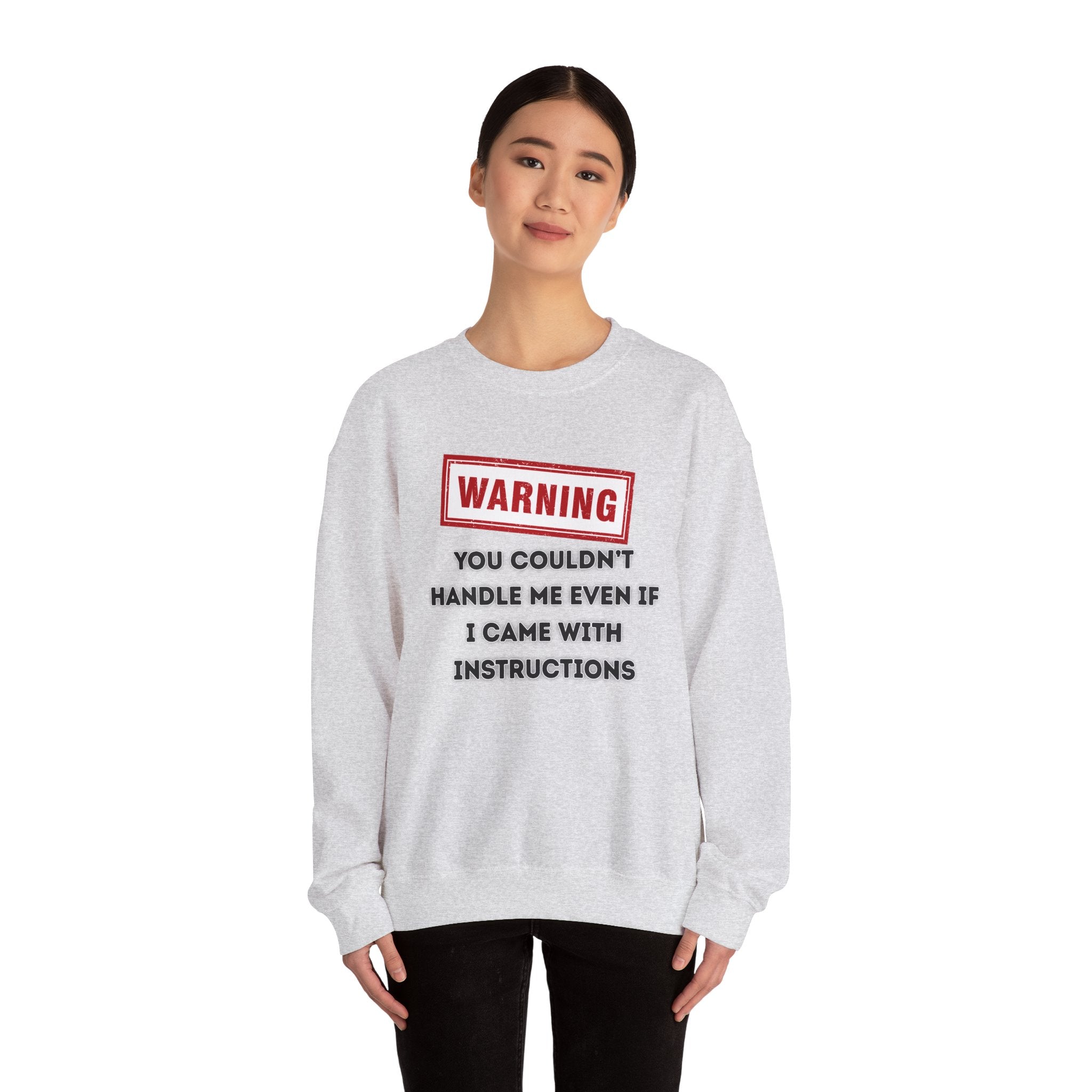 Warning Graphic Sweatshirt, Funny Crewneck for Laughter, Unisex Gift, Casual Style, Perfect for Everyday Wear