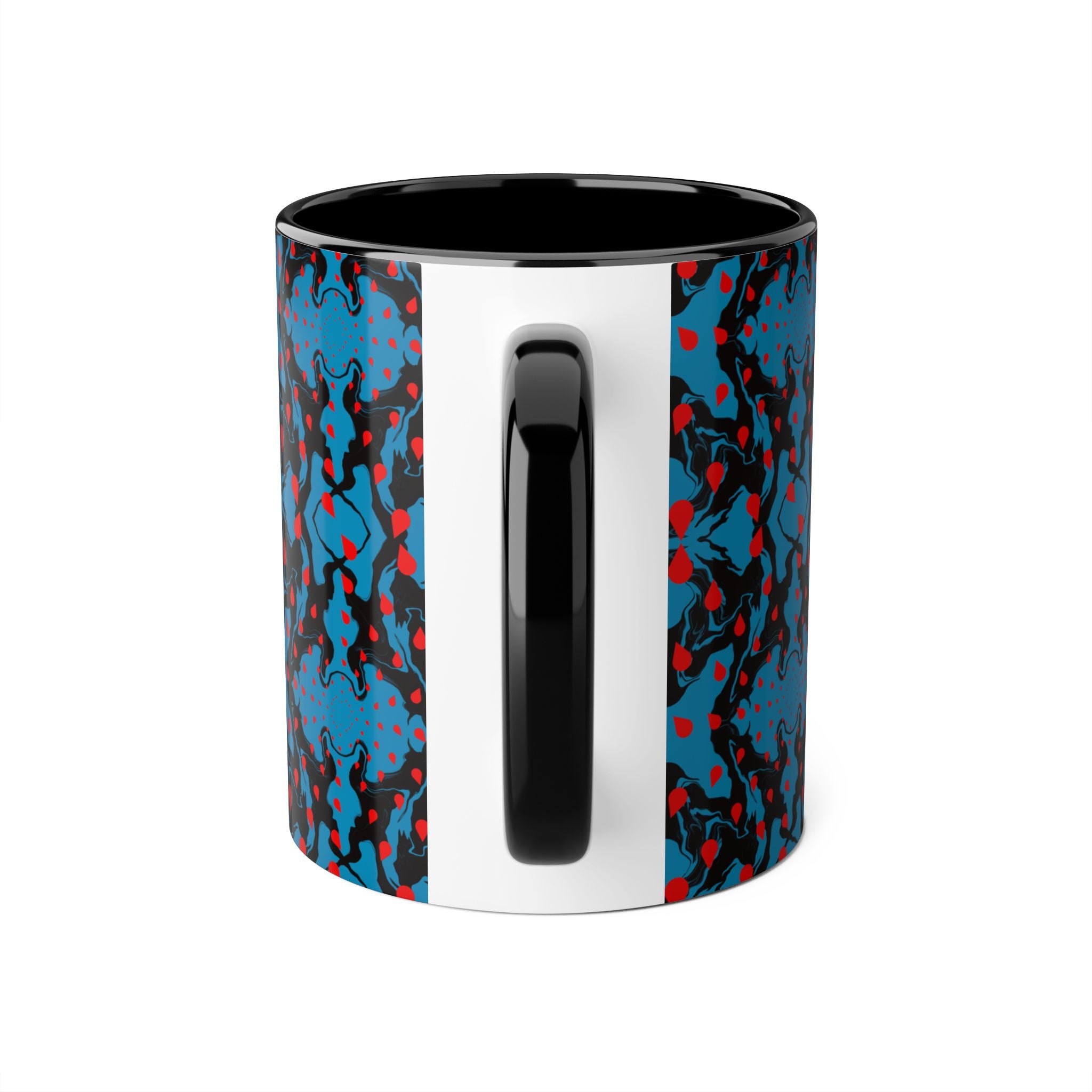 Blue & Red Abstract Pattern Accent Mug — 11oz Artistic Coffee Cup
