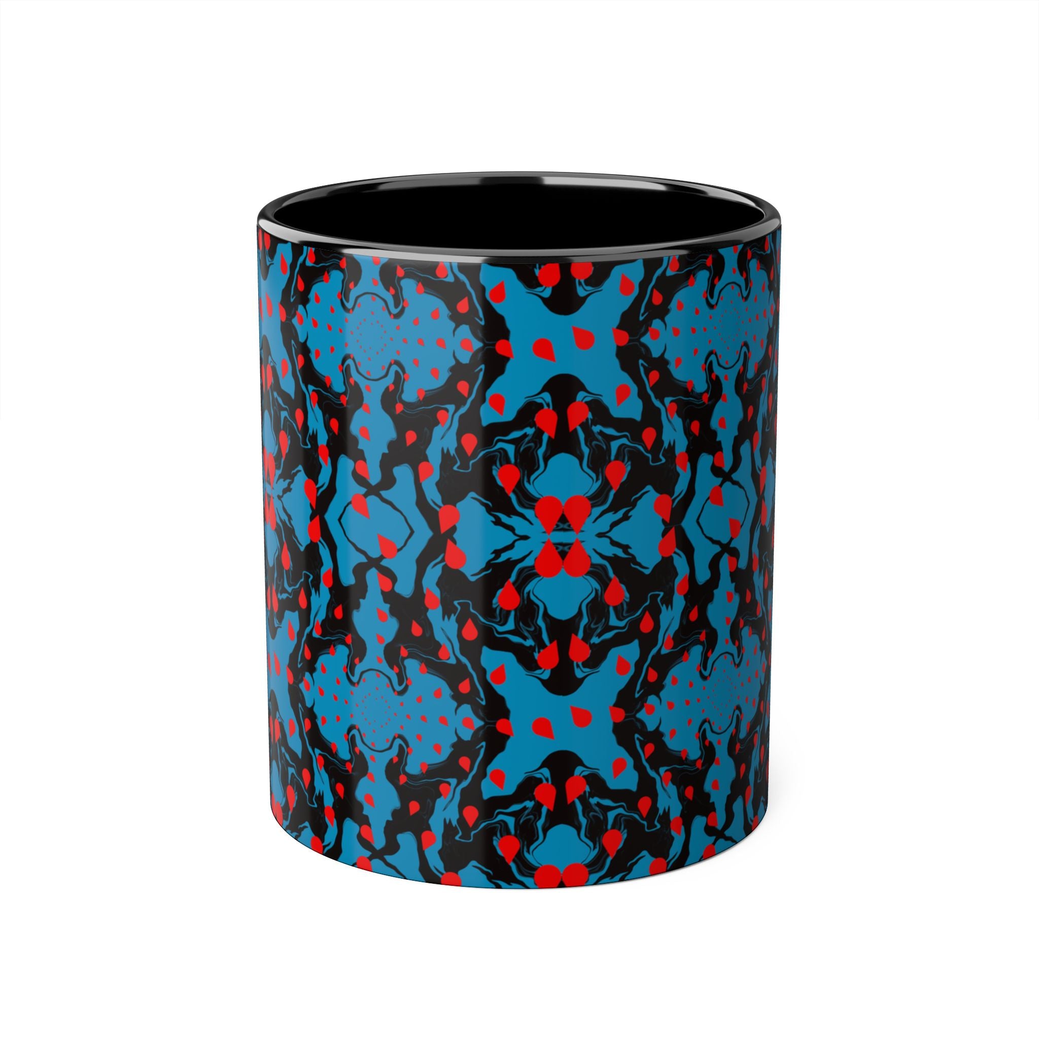 Blue & Red Abstract Pattern Accent Mug — 11oz Artistic Coffee Cup