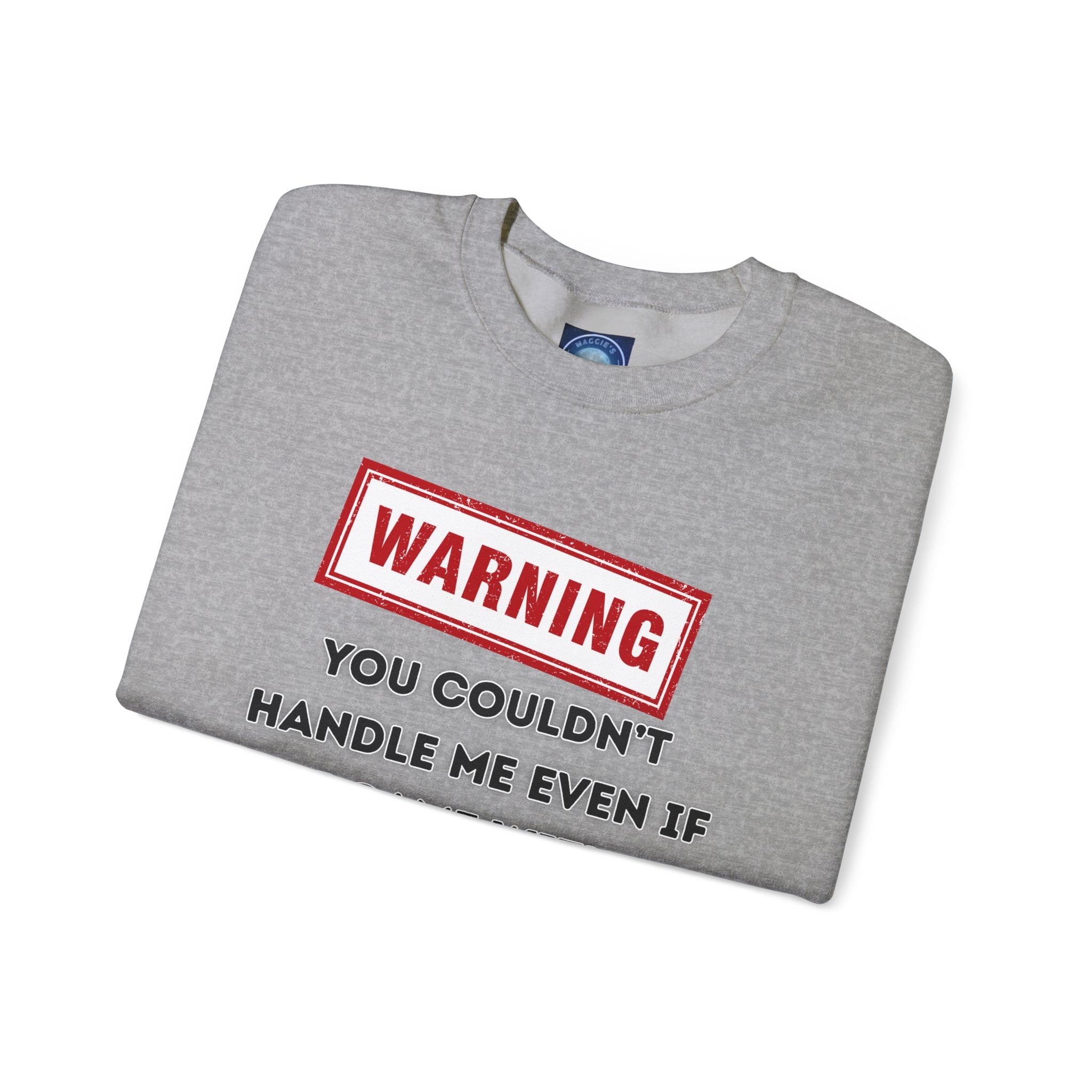 Warning Graphic Sweatshirt, Funny Crewneck for Laughter, Unisex Gift, Casual Style, Perfect for Everyday Wear