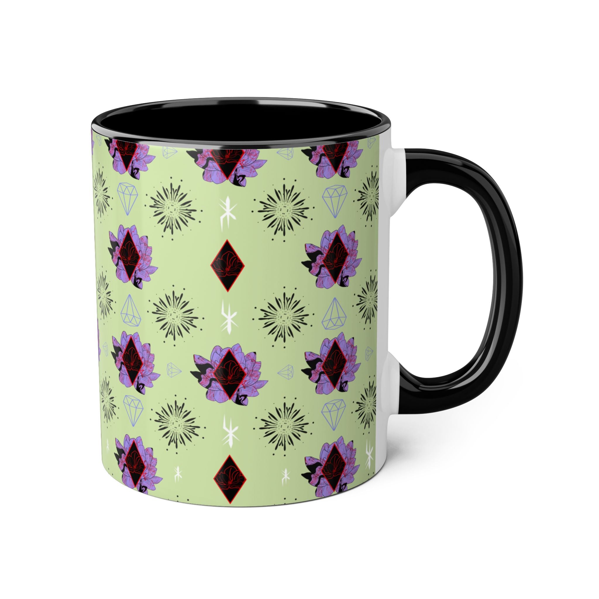 Geometric Floral Accent Mug — 11oz Decorative Coffee Cup