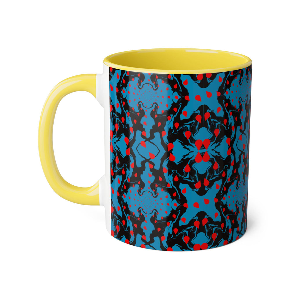Blue & Red Abstract Pattern Accent Mug — 11oz Artistic Coffee Cup