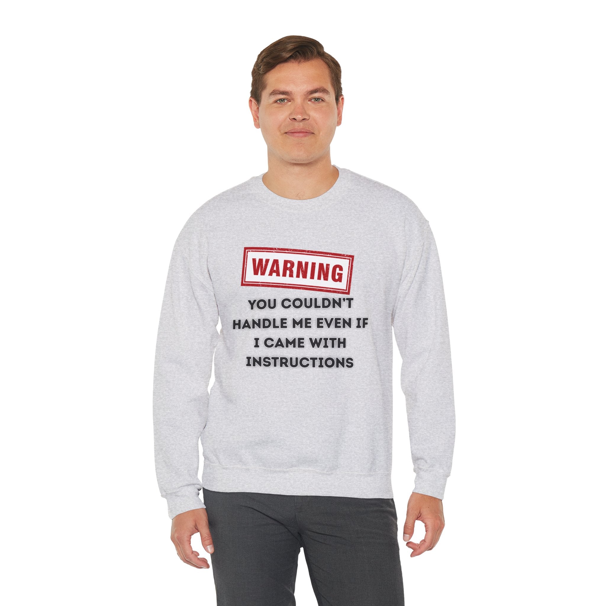 Warning Graphic Sweatshirt, Funny Crewneck for Laughter, Unisex Gift, Casual Style, Perfect for Everyday Wear