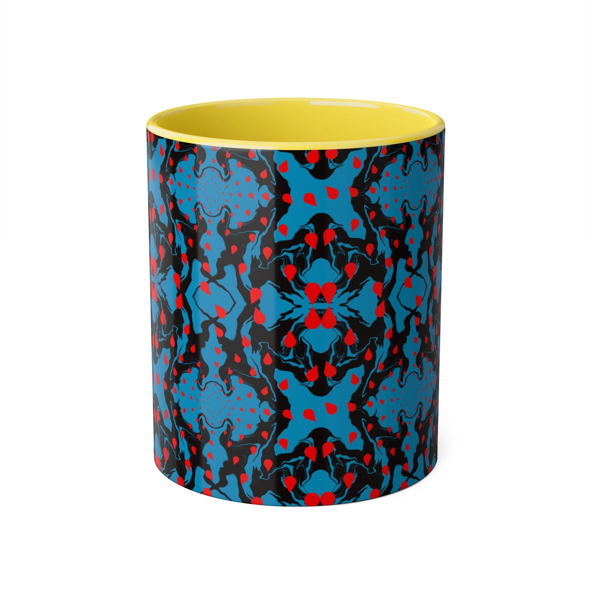 Blue & Red Abstract Pattern Accent Mug — 11oz Artistic Coffee Cup