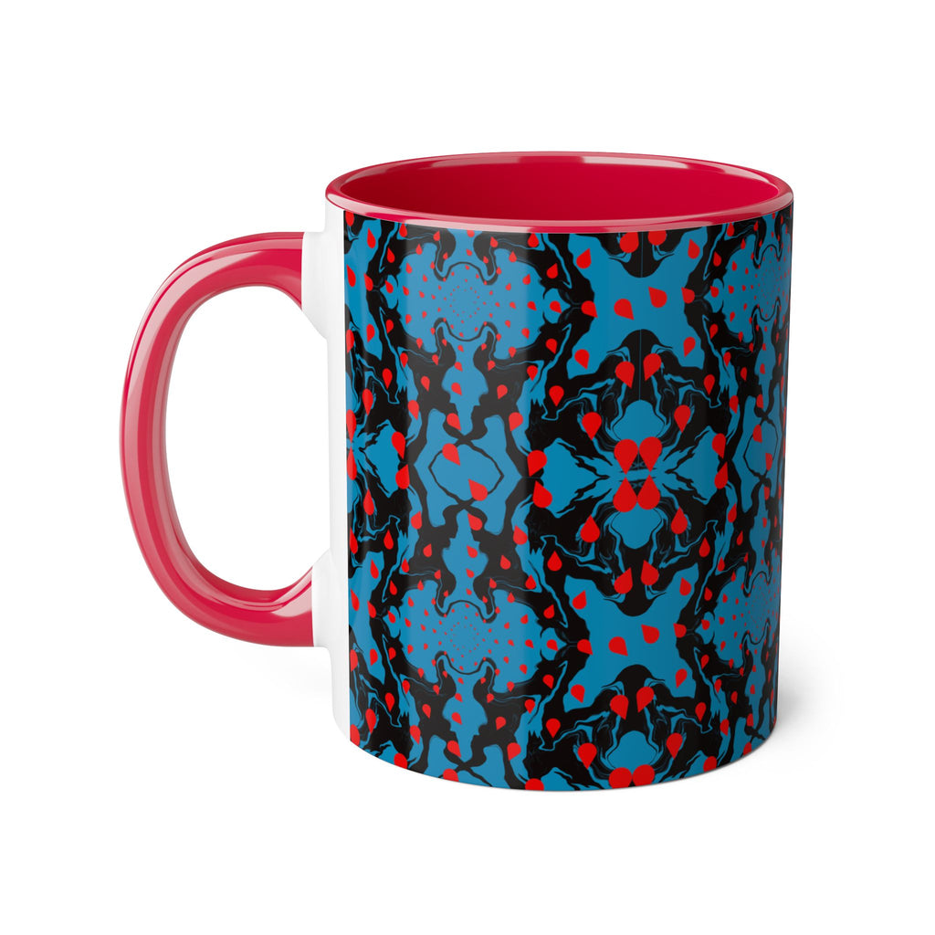 Blue & Red Abstract Pattern Accent Mug — 11oz Artistic Coffee Cup