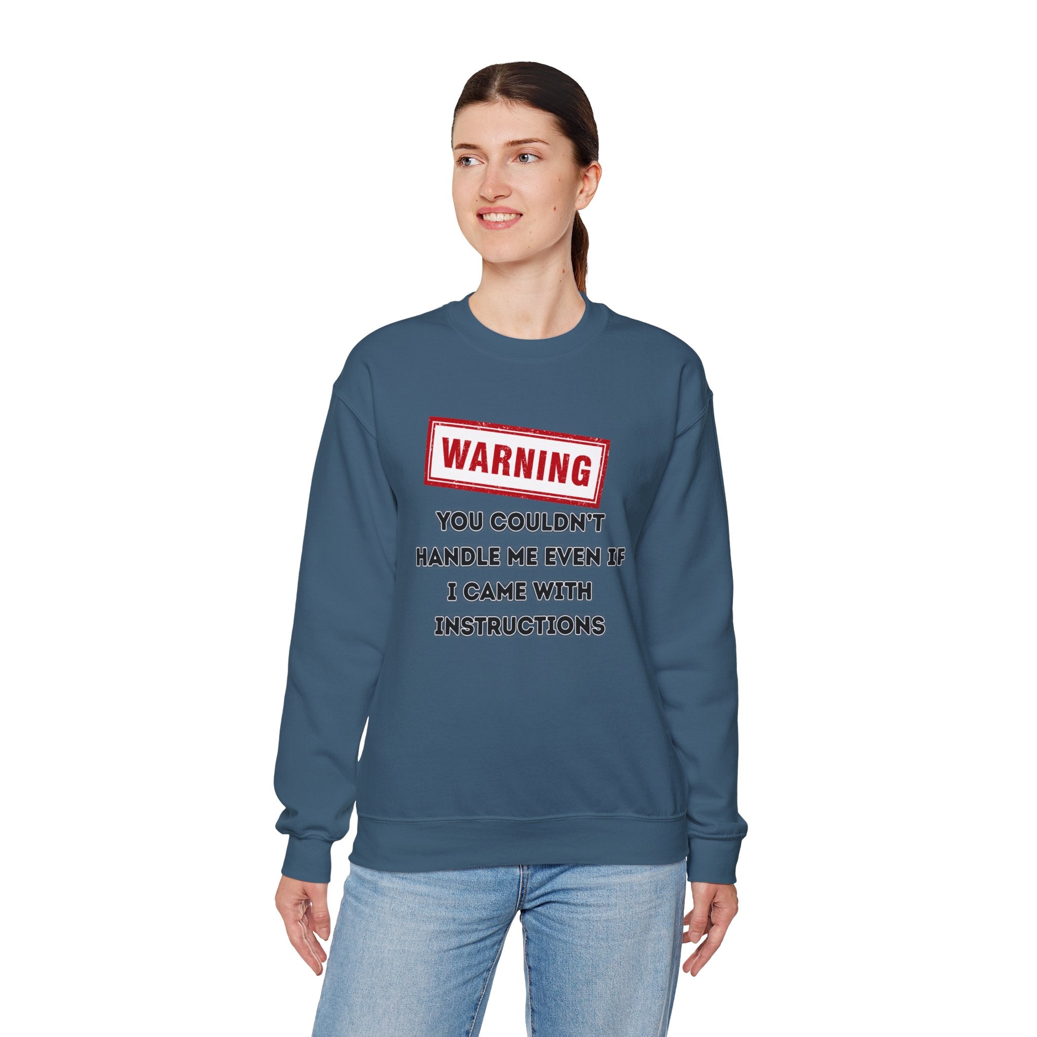Warning Graphic Sweatshirt, Funny Crewneck for Laughter, Unisex Gift, Casual Style, Perfect for Everyday Wear
