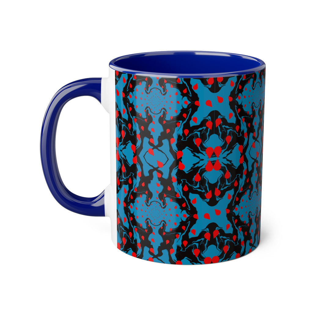 Blue & Red Abstract Pattern Accent Mug — 11oz Artistic Coffee Cup