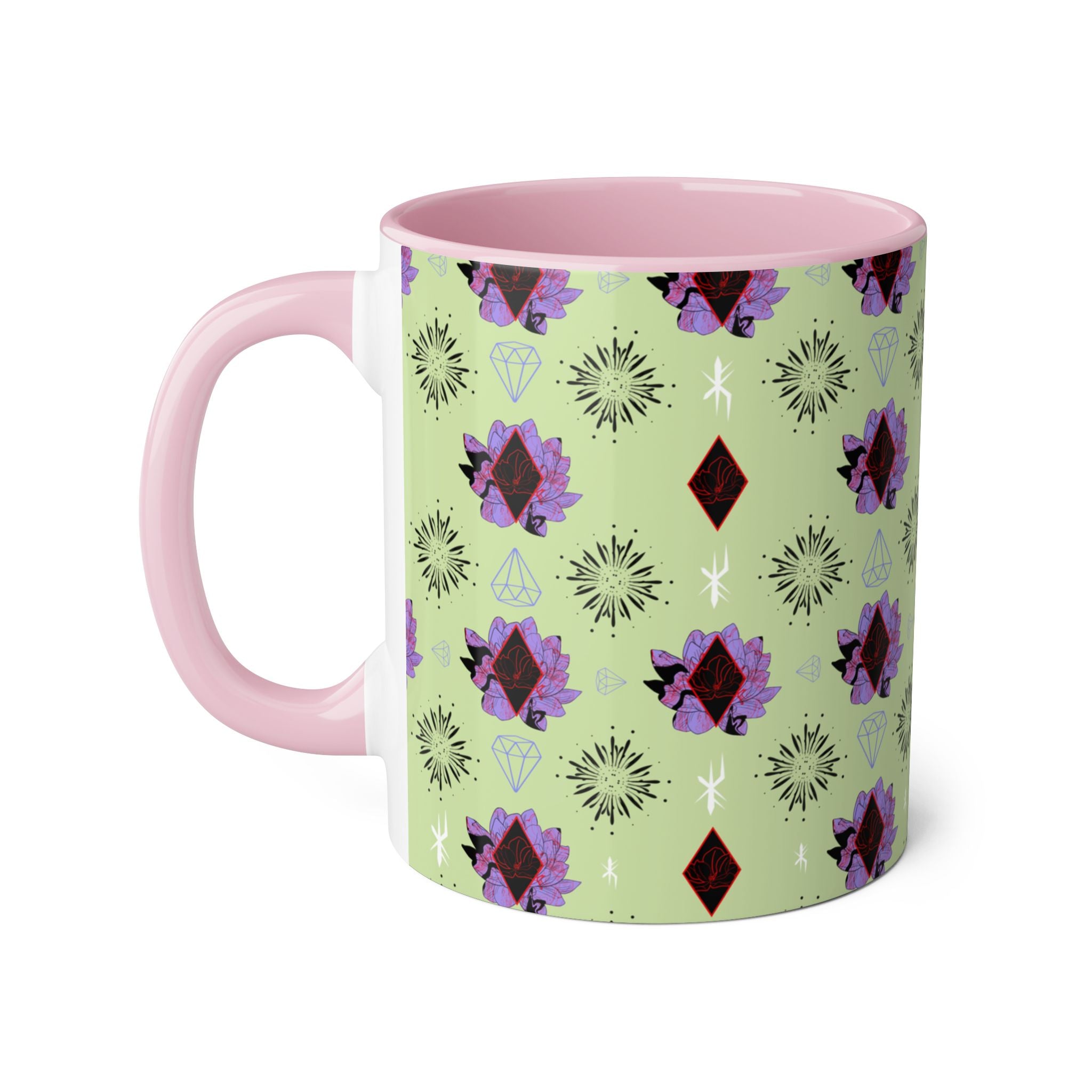Geometric Floral Accent Mug — 11oz Decorative Coffee Cup