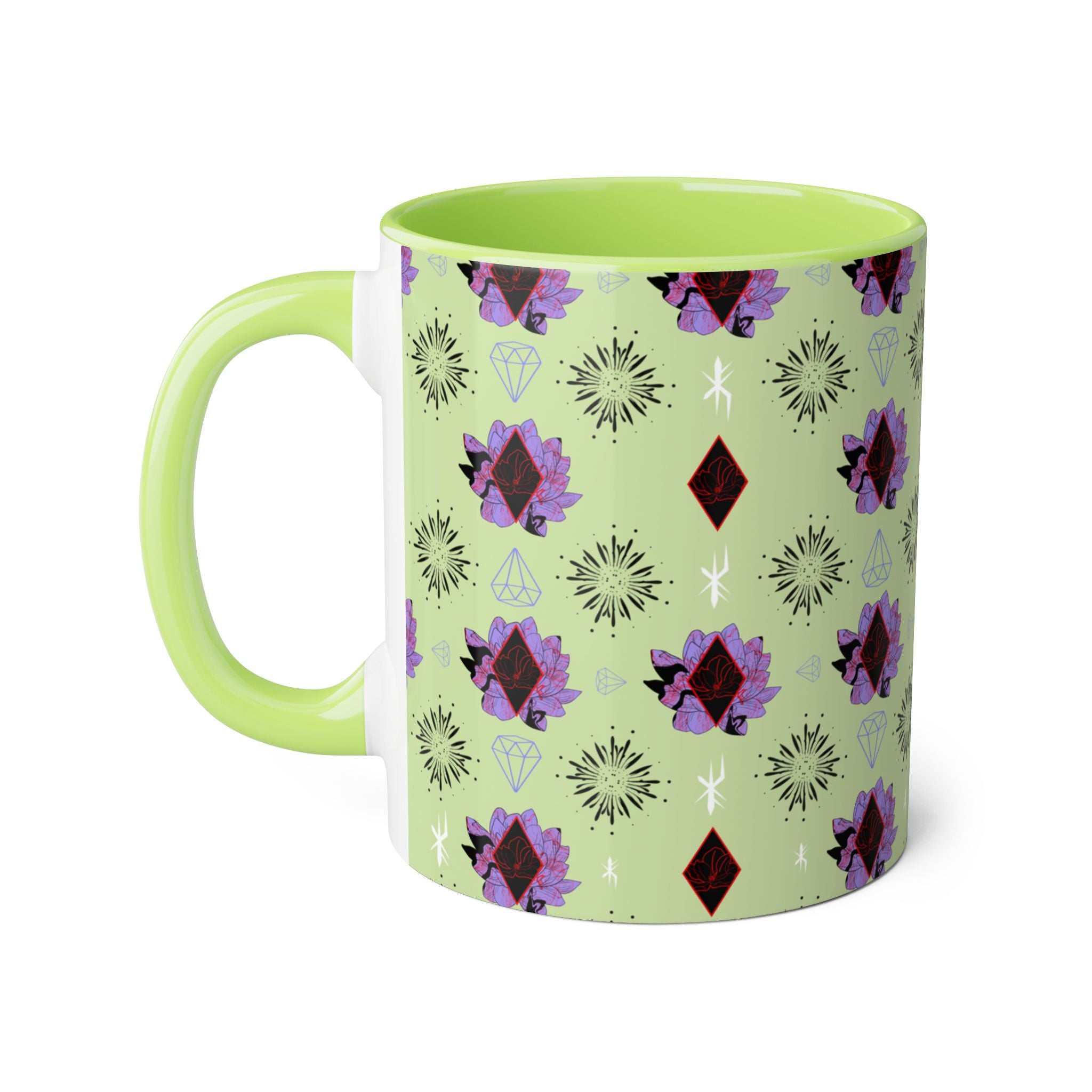 Geometric Floral Accent Mug — 11oz Decorative Coffee Cup
