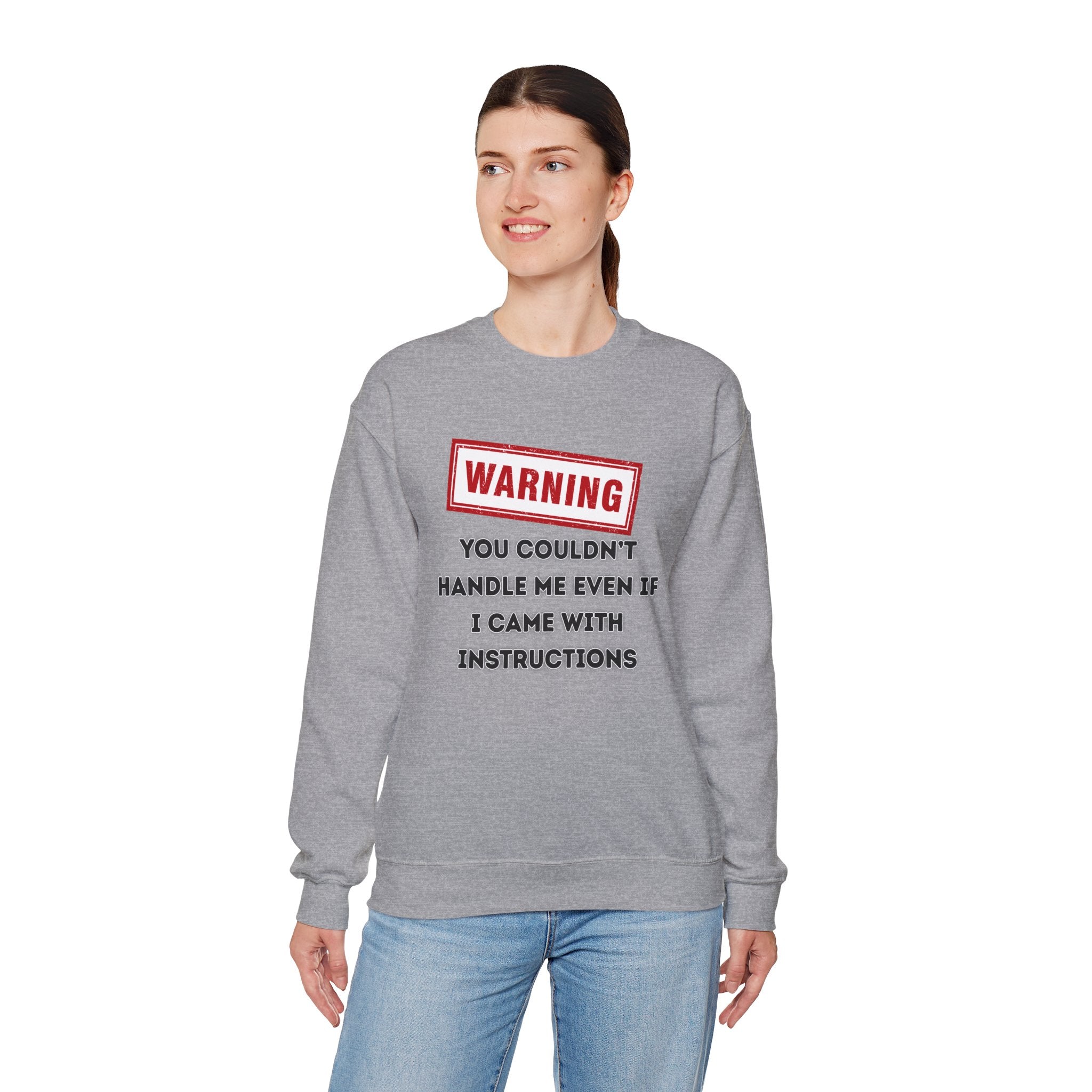 Warning Graphic Sweatshirt, Funny Crewneck for Laughter, Unisex Gift, Casual Style, Perfect for Everyday Wear