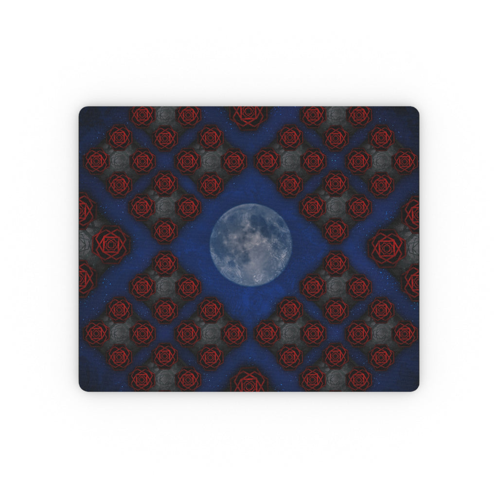 Full Moon & Red Rose Pattern Mouse Pad — Gothic Desk Mat