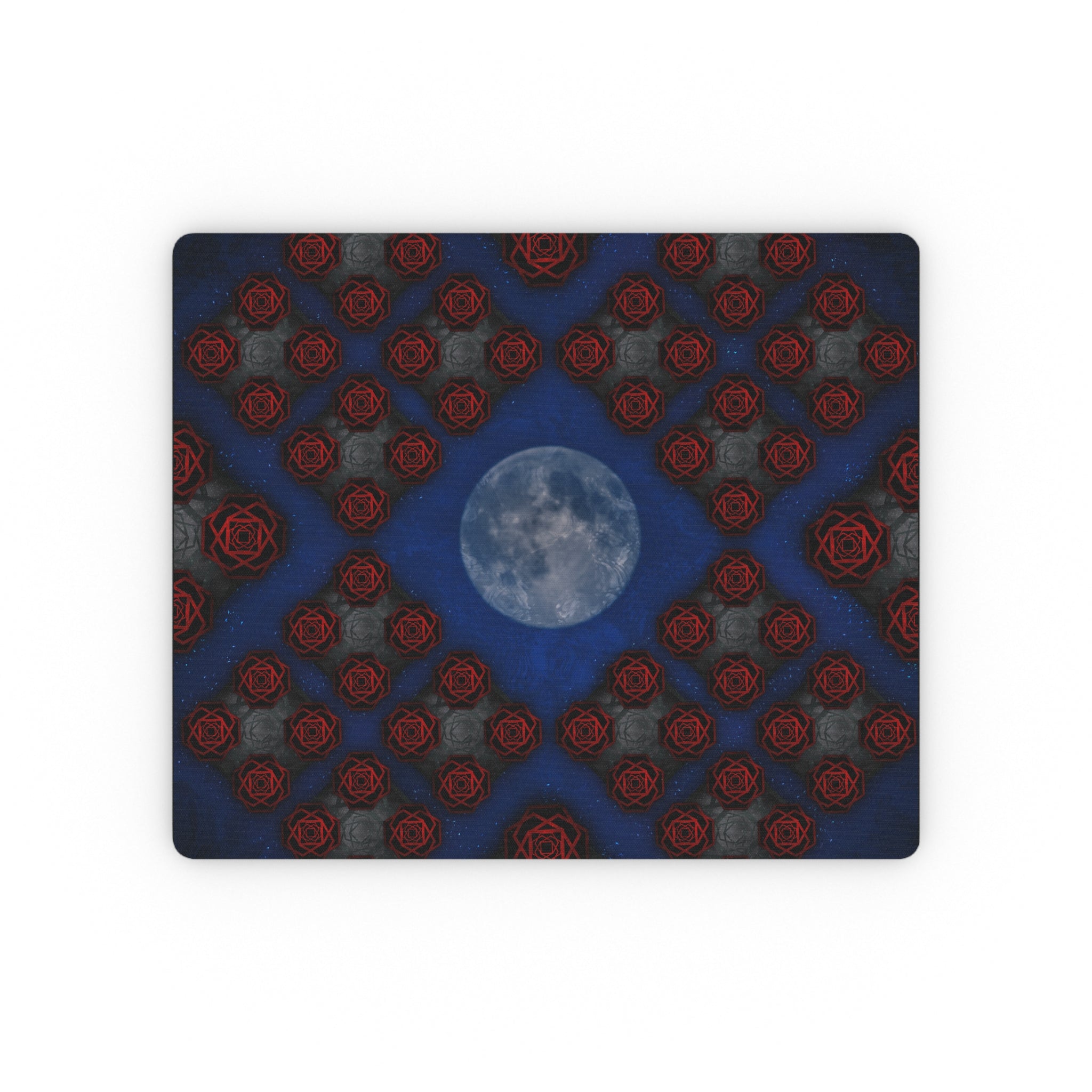 Full Moon & Red Rose Pattern Mouse Pad — Gothic Desk Mat
