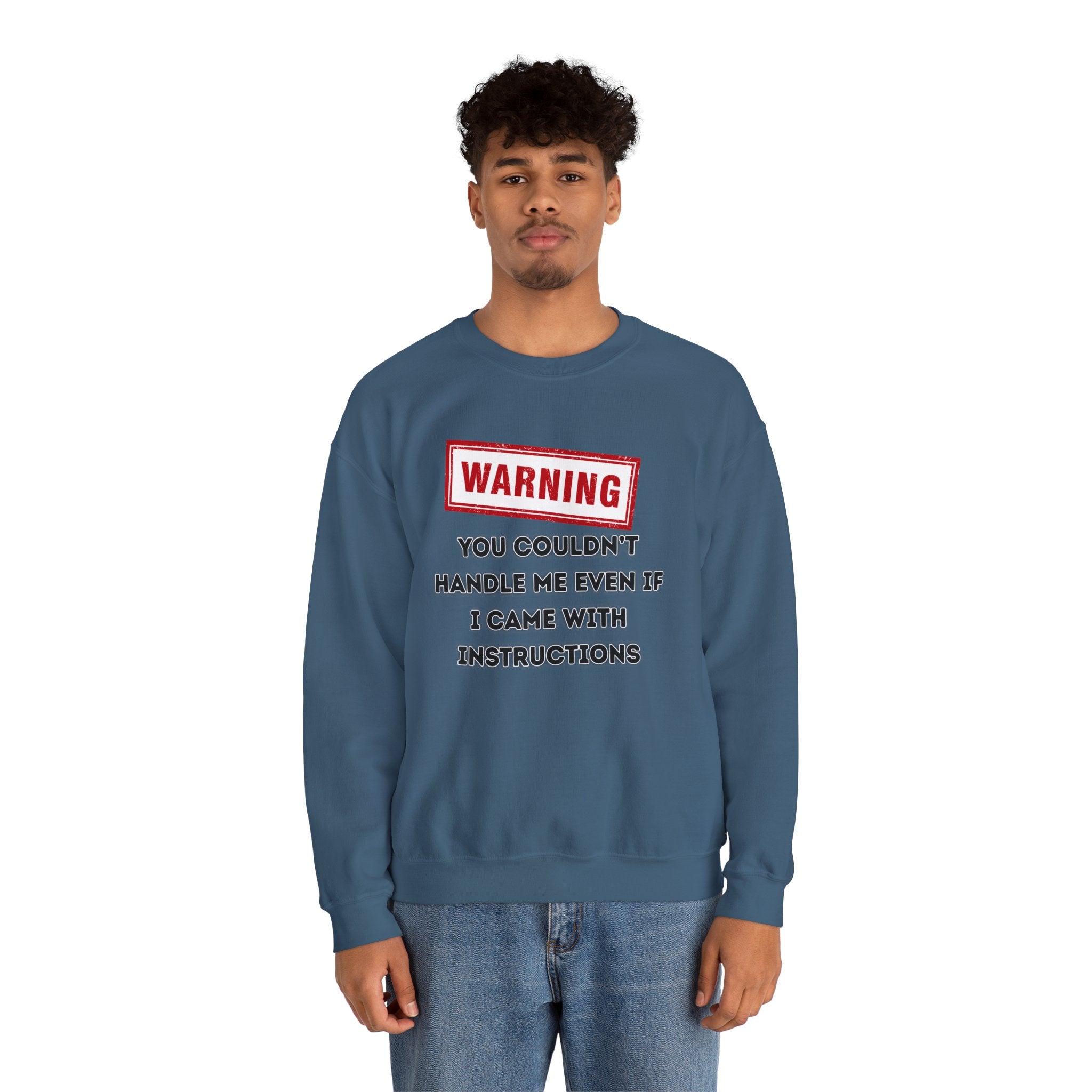 Warning Graphic Sweatshirt, Funny Crewneck for Laughter, Unisex Gift, Casual Style, Perfect for Everyday Wear