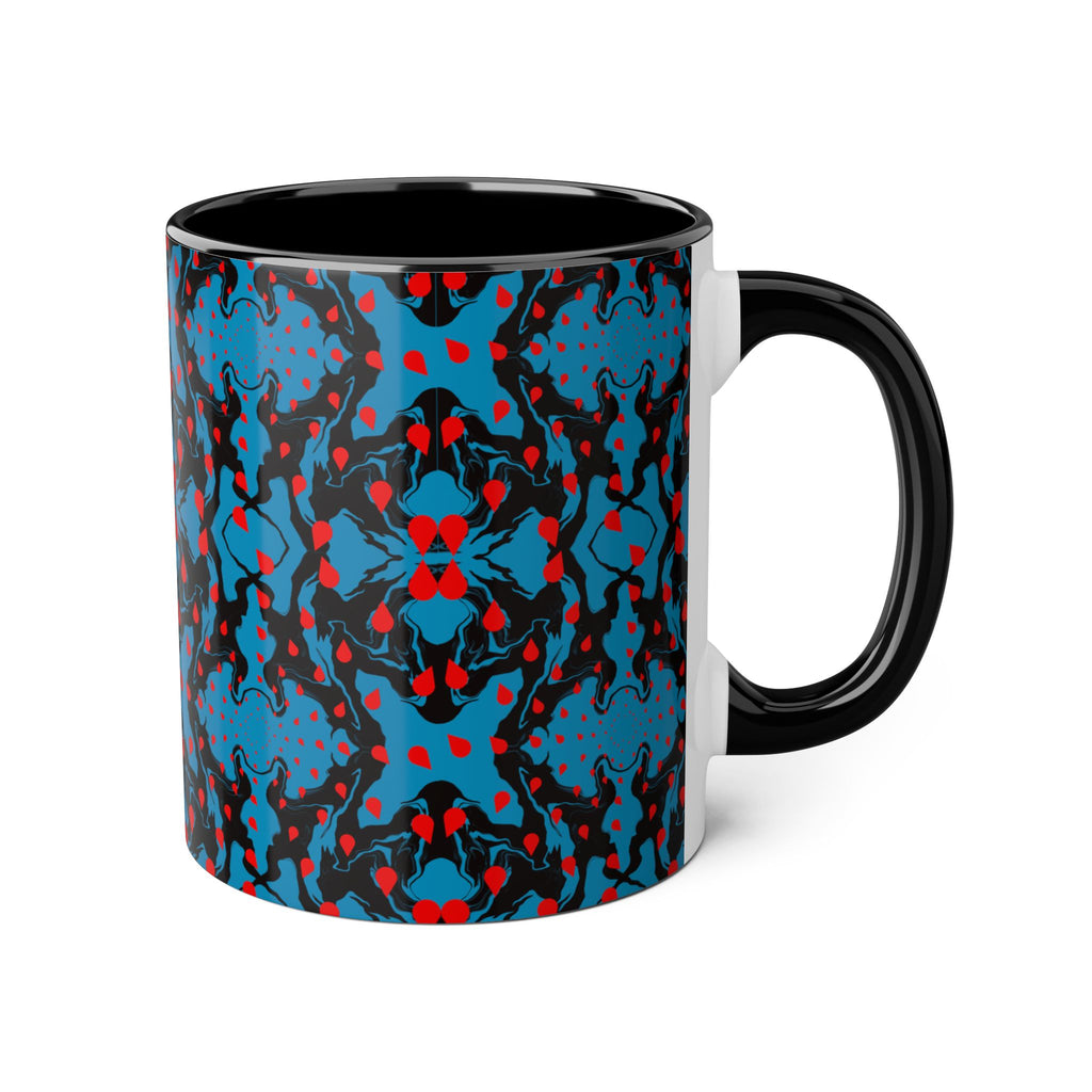 Blue & Red Abstract Pattern Accent Mug — 11oz Artistic Coffee Cup